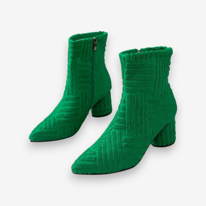 Absatzstiefel - Damen Stiefeletten mit Blockabsatz und spitzer Zehe Drune