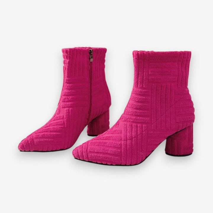 Absatzstiefel - Damen Stiefeletten mit Blockabsatz und spitzer Zehe Drune