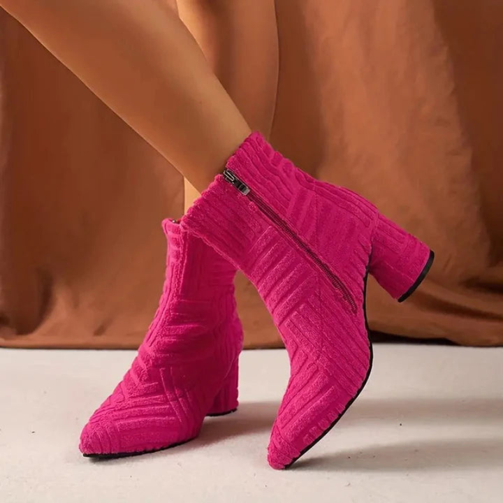 Absatzstiefel - Damen Stiefeletten mit Blockabsatz und spitzer Zehe Drune