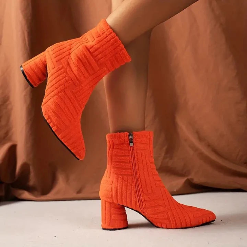 Absatzstiefel - Damen Stiefeletten mit Blockabsatz und spitzer Zehe Drune