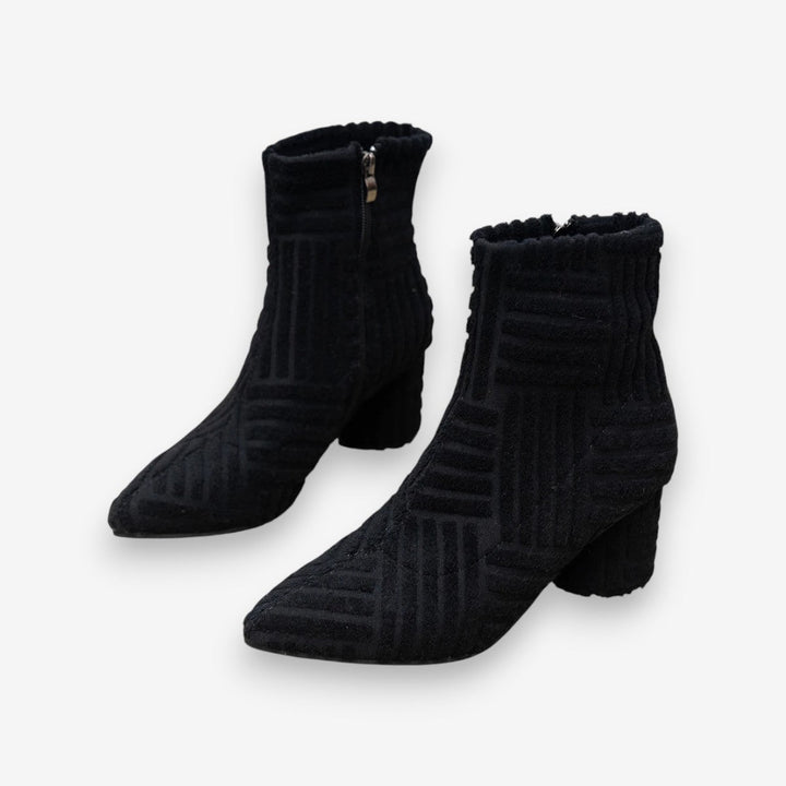 Absatzstiefel - Damen Stiefeletten mit Blockabsatz und spitzer Zehe Drune