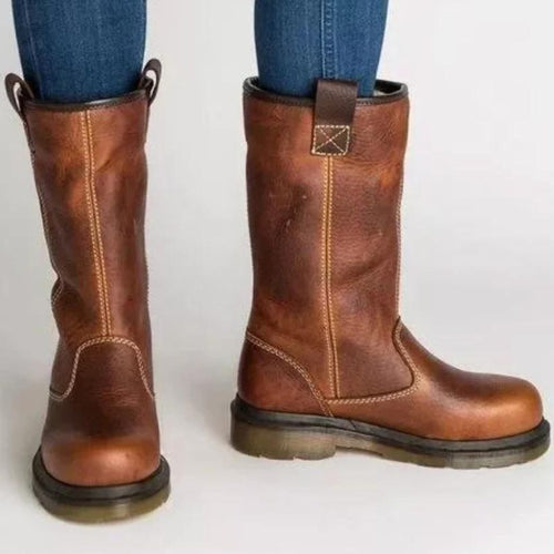 Lederstiefel - Braune, gefütterte Winterschuhe für Damen Drune