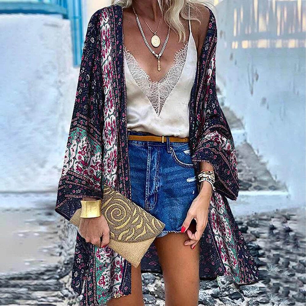 Drune | Damen Cardigan In Voller Länge Kimono Stil