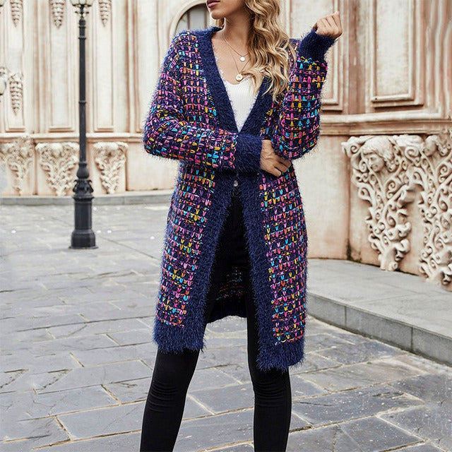 Drune | Kleid Offene Vorderseite Warm Gestrickte Jacke Damenstrick