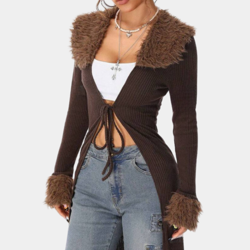 Drune | Vest Rippstrick Braun Strickjacke Damenjacke