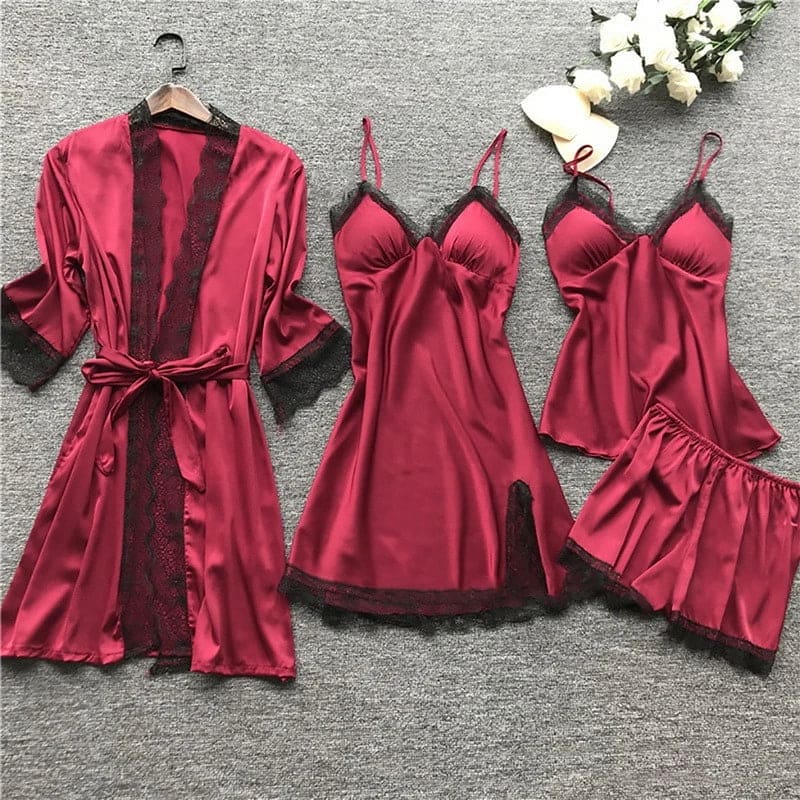 Drune | Satin-Spitzen-Pyjama-Set für Damen