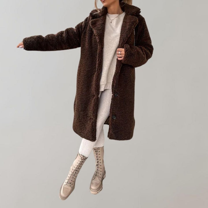 Drune | Lange Teddyjacke für Frauen - Weiß - Warm und modisch