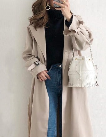 Drune | Trenchcoat Wasserabweisender Beiger Damenmantel mit Einem Knopf