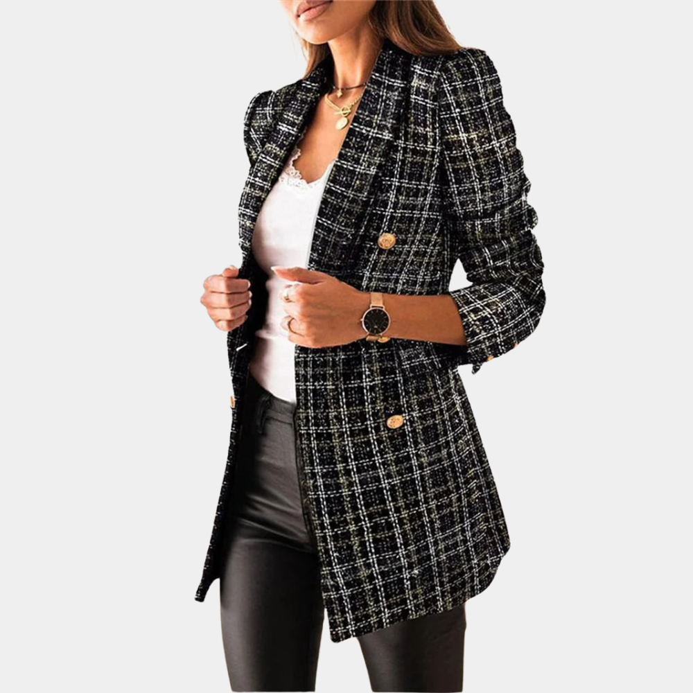 Drune | Blazer Stylische Kariert Blazerjacke für Damen
