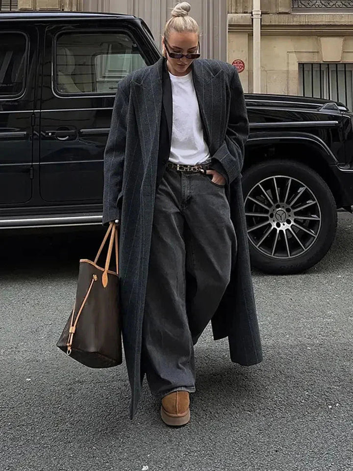Drune | Mantel Gestreifter Übergröße Blazer Mantel für Damen
