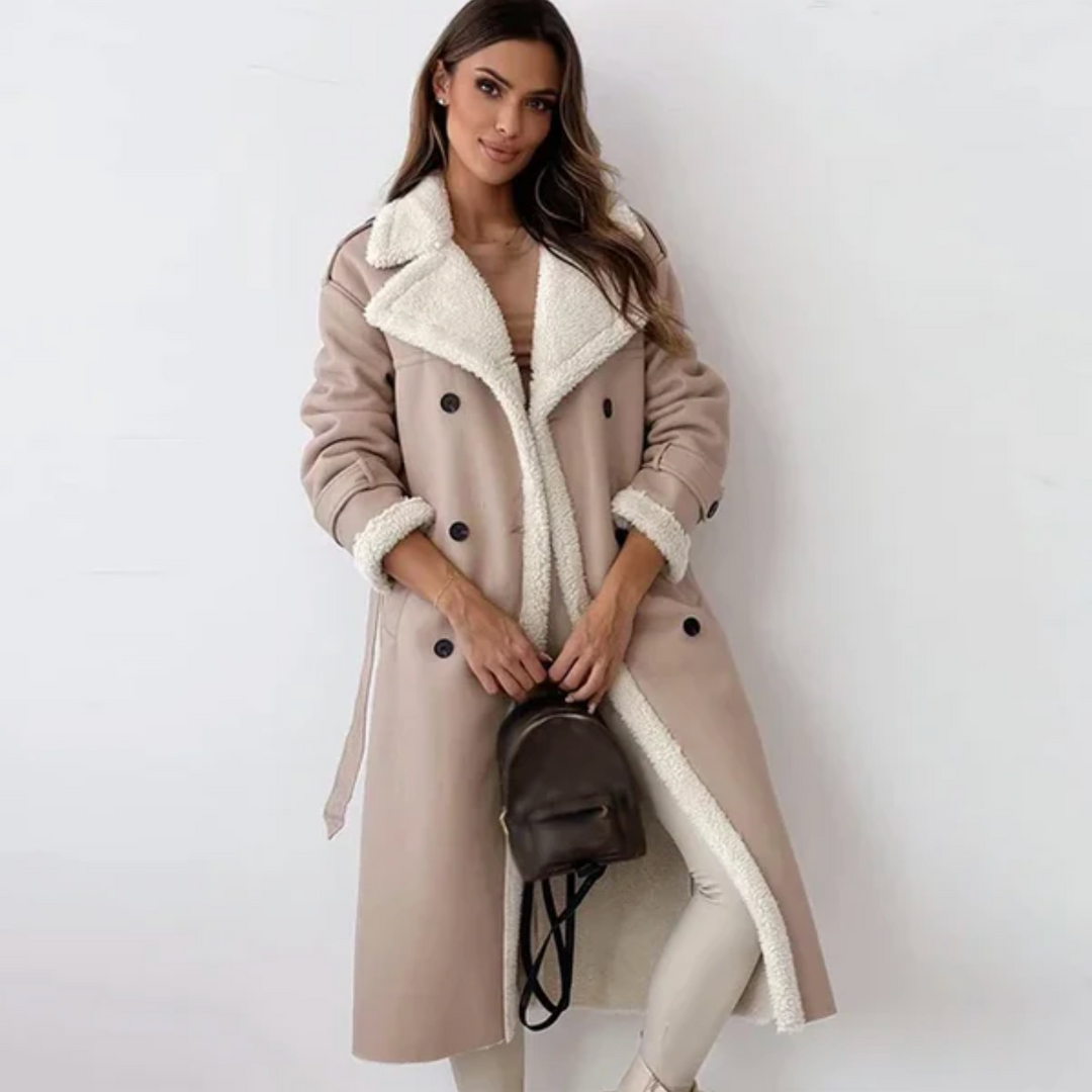 Drune | Winterjacke Damen Winter Trenchcoat mit Doppelter Knopfleiste und Gürtel