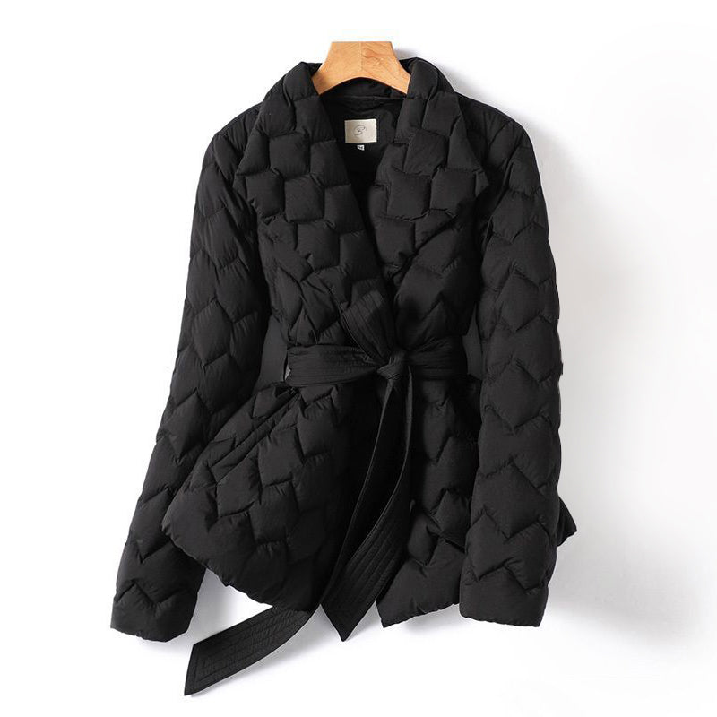 Drune | Damen Luxe Gepolsterter Wintermantel mit Gürtel und Reverskragen