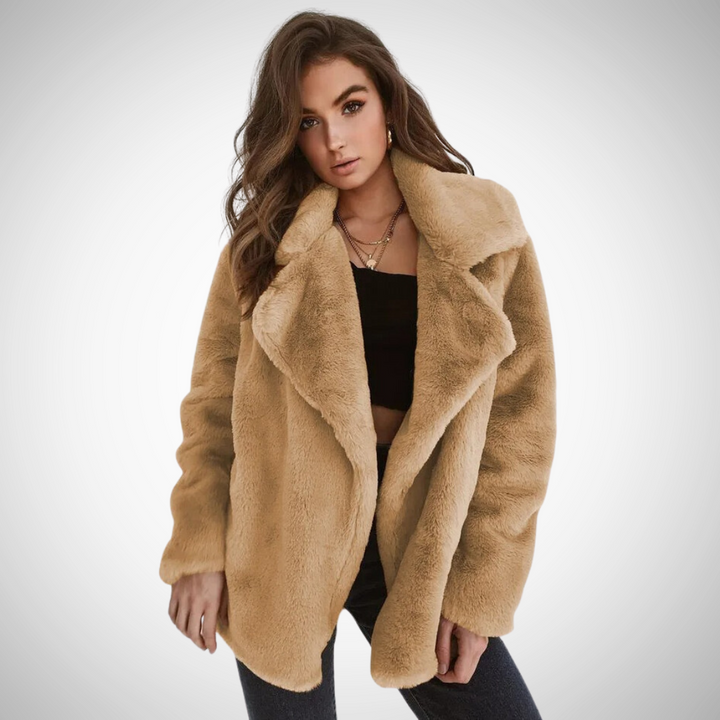 Drune | Damen Teddy Jacke mit Langen Ärmeln und Breitem Reverskragen