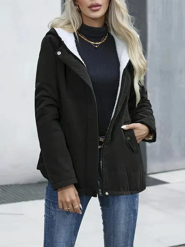 Drune | Damen Elegante Winterjacke mit Kapuze und Taschen