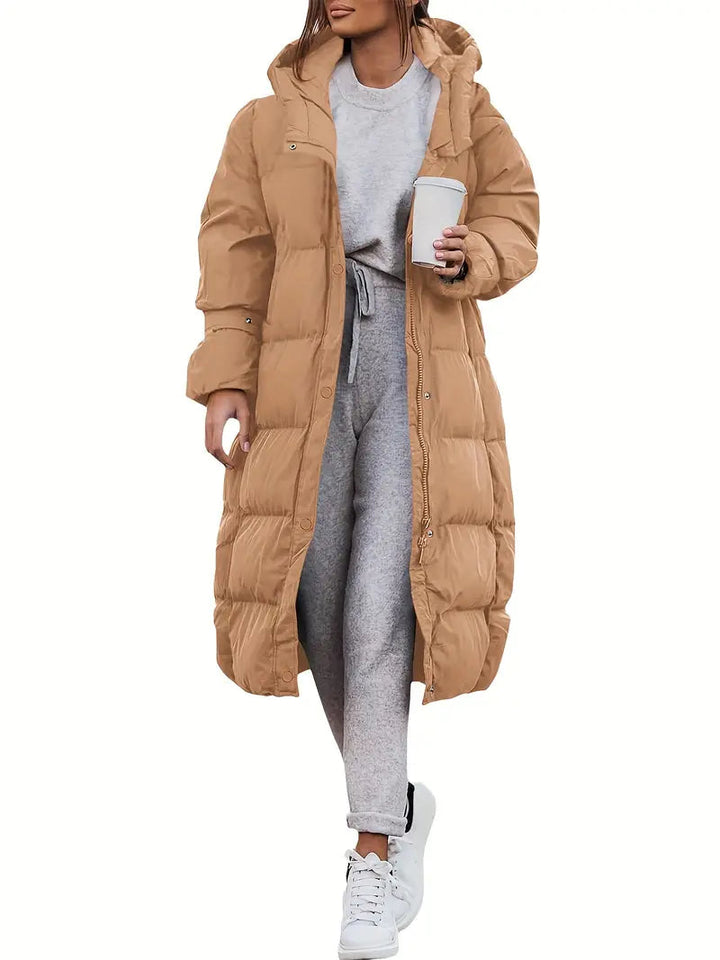 Drune | Damen Lange Pufferjacke mit Kapuze und Warm Gefüttertem Innenraum