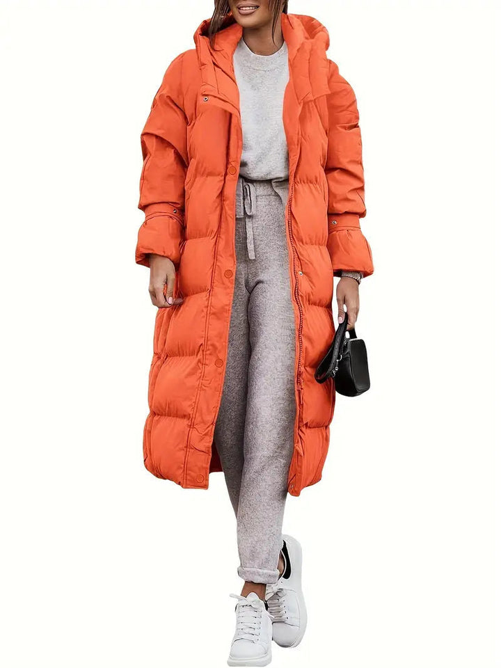 Drune | Damen Lange Pufferjacke mit Kapuze und Warm Gefüttertem Innenraum