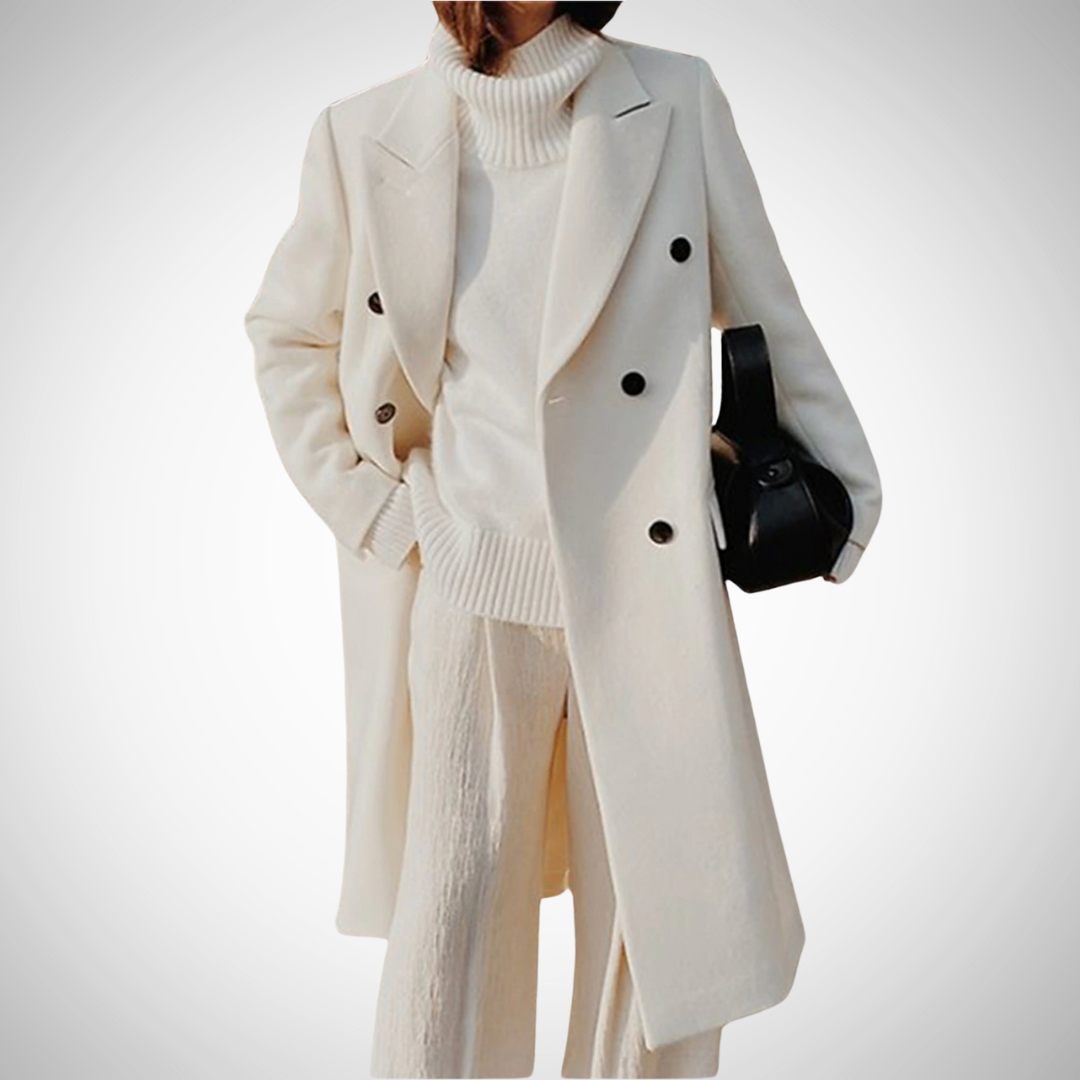Drune | Damen Lange Winterjacke mit Doppelreihigen Knöpfen und Breitem Reverskragen