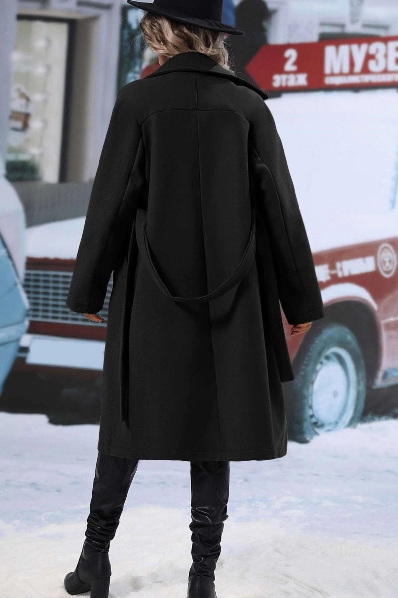 Drune | Damen Langer Wolltrenchcoat mit Doppelter Knopfleiste und Reverskragen