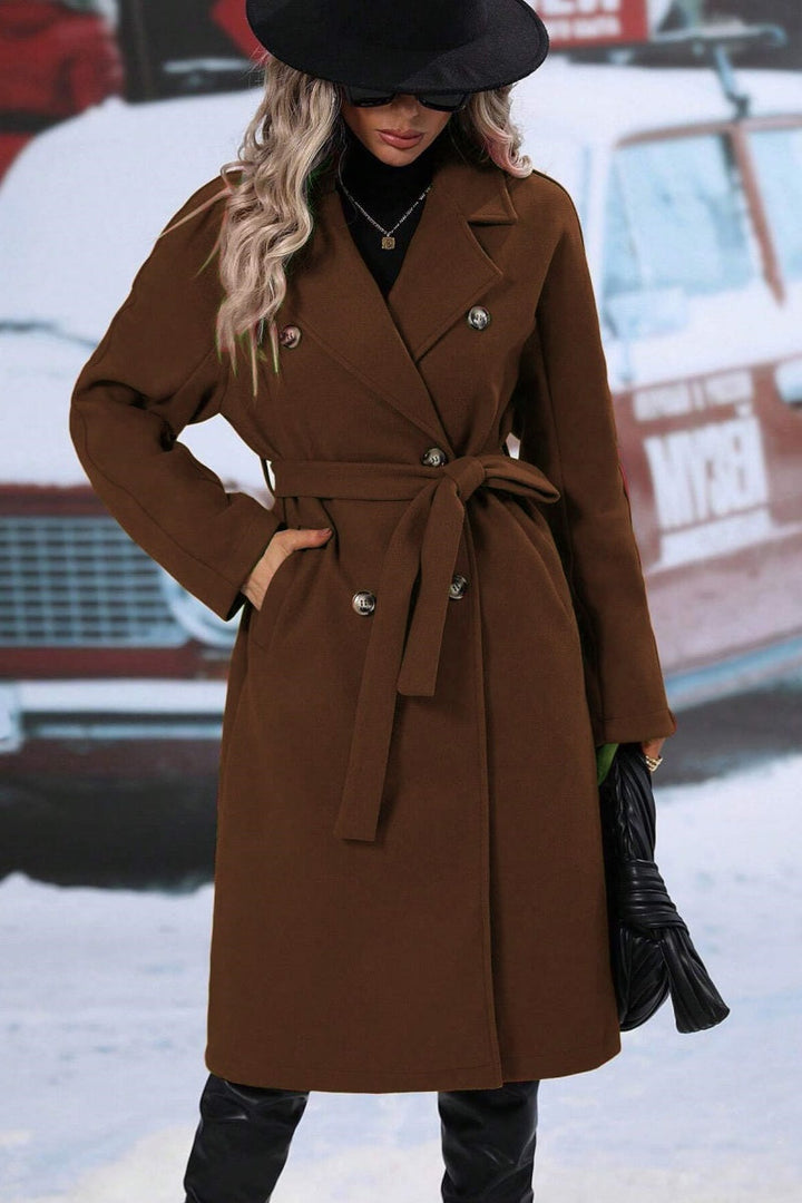 Drune | Damen Langer Wolltrenchcoat mit Doppelter Knopfleiste und Reverskragen