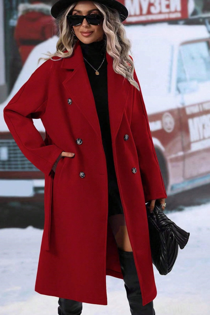 Drune | Damen Langer Wolltrenchcoat mit Doppelter Knopfleiste und Reverskragen
