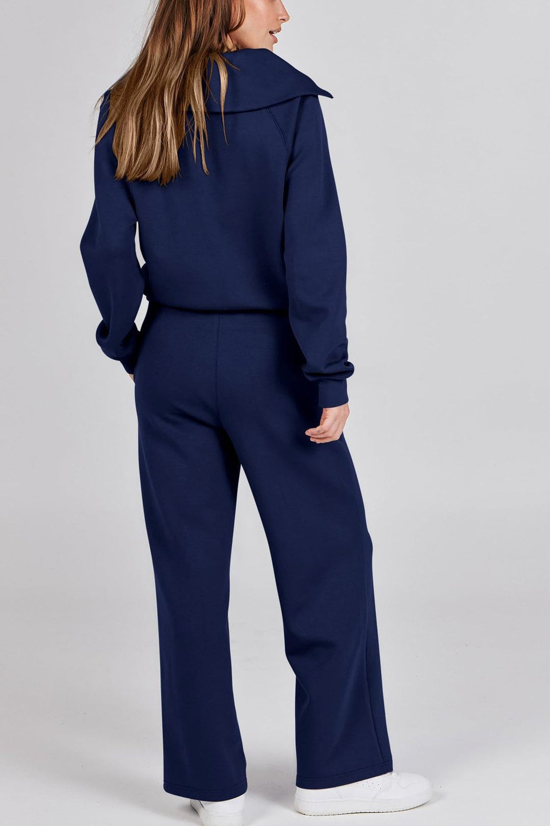 Drune | Langes Hosen-Set mit weitem Bein und Revers-Reißverschluss-Sweatshirt