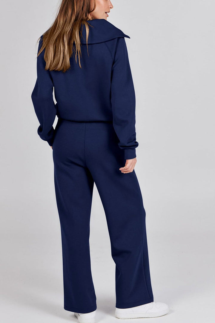Drune | Langes Hosen-Set mit weitem Bein und Revers-Reißverschluss-Sweatshirt
