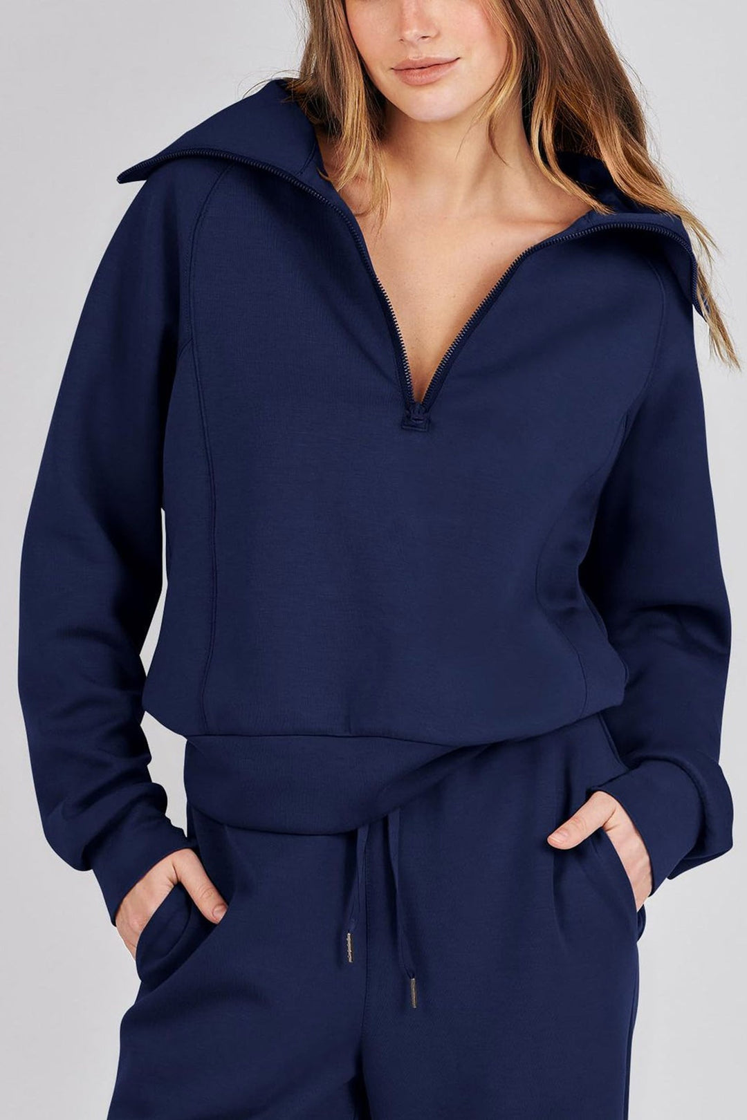 Drune | Langes Hosen-Set mit weitem Bein und Revers-Reißverschluss-Sweatshirt