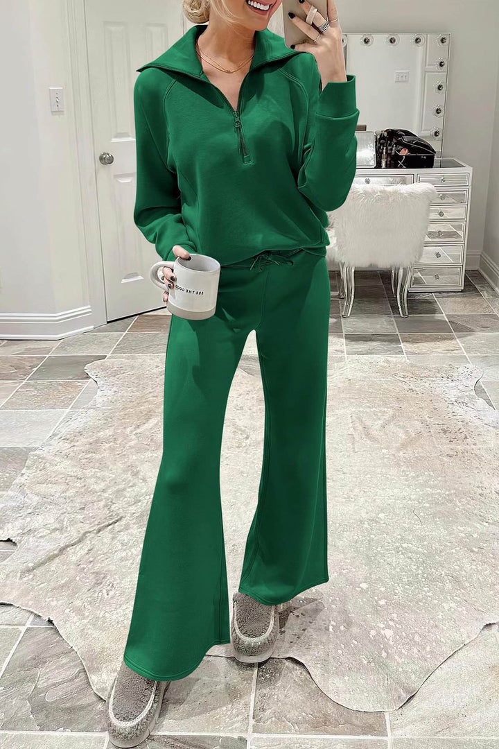 Drune | Langes Hosen-Set mit weitem Bein und Revers-Reißverschluss-Sweatshirt