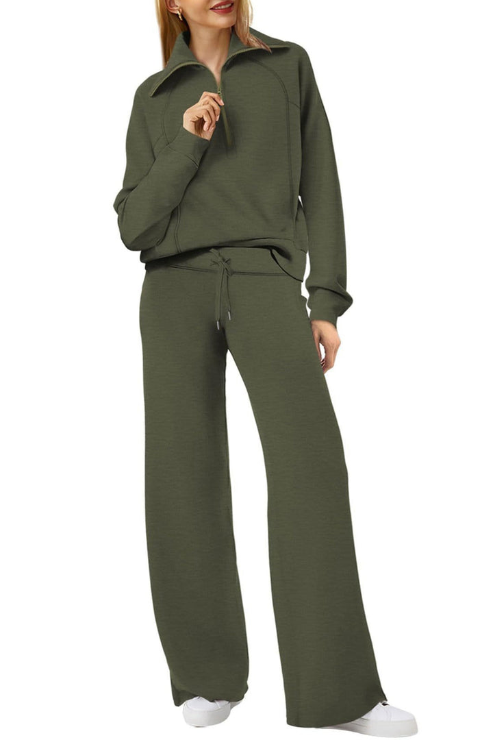 Drune | Langes Hosen-Set mit weitem Bein und Revers-Reißverschluss-Sweatshirt