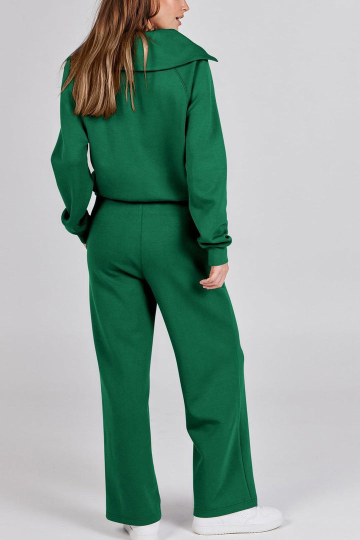 Drune | Langes Hosen-Set mit weitem Bein und Revers-Reißverschluss-Sweatshirt