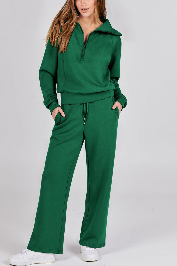 Drune | Langes Hosen-Set mit weitem Bein und Revers-Reißverschluss-Sweatshirt