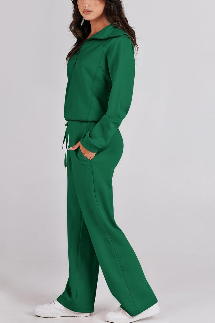 Drune | Langes Hosen-Set mit weitem Bein und Revers-Reißverschluss-Sweatshirt