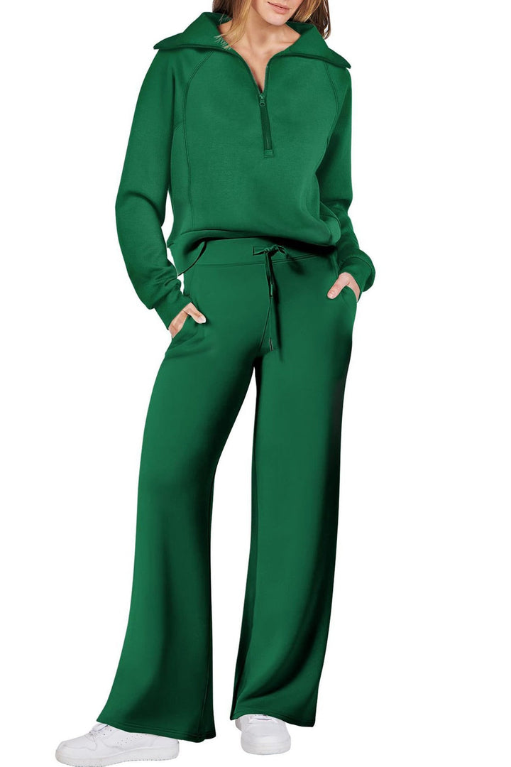 Drune | Langes Hosen-Set mit weitem Bein und Revers-Reißverschluss-Sweatshirt