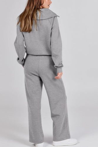 Drune | Langes Hosen-Set mit weitem Bein und Revers-Reißverschluss-Sweatshirt