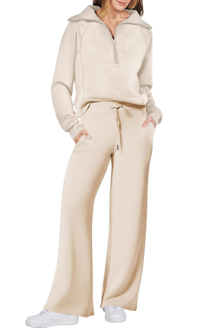 Drune | Langes Hosen-Set mit weitem Bein und Revers-Reißverschluss-Sweatshirt