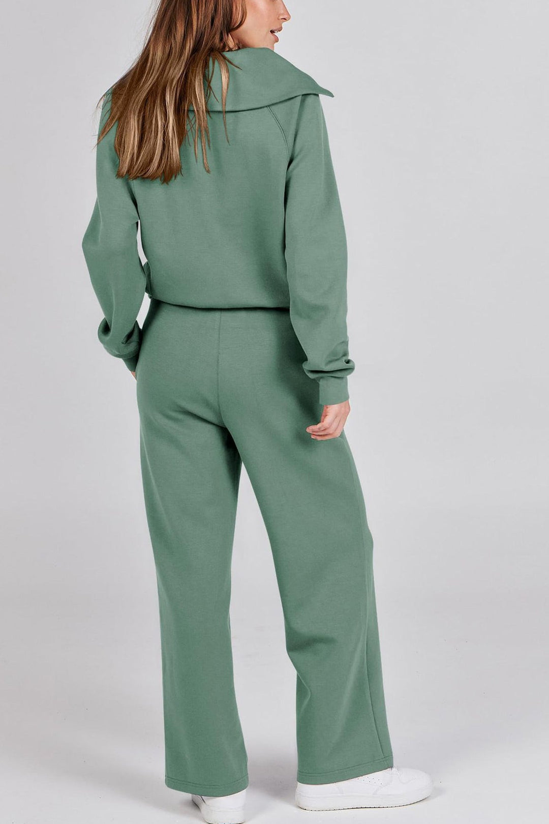 Drune | Langes Hosen-Set mit weitem Bein und Revers-Reißverschluss-Sweatshirt