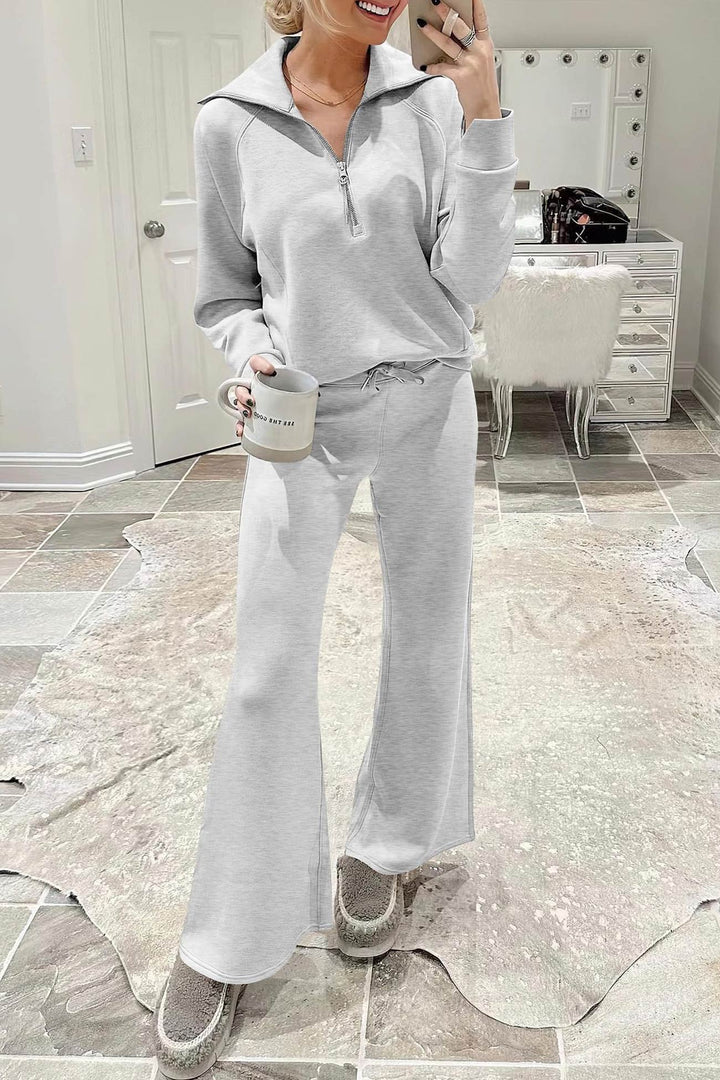 Drune | Langes Hosen-Set mit weitem Bein und Revers-Reißverschluss-Sweatshirt