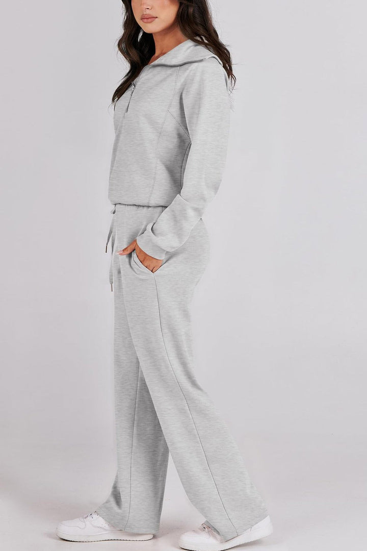 Drune | Langes Hosen-Set mit weitem Bein und Revers-Reißverschluss-Sweatshirt