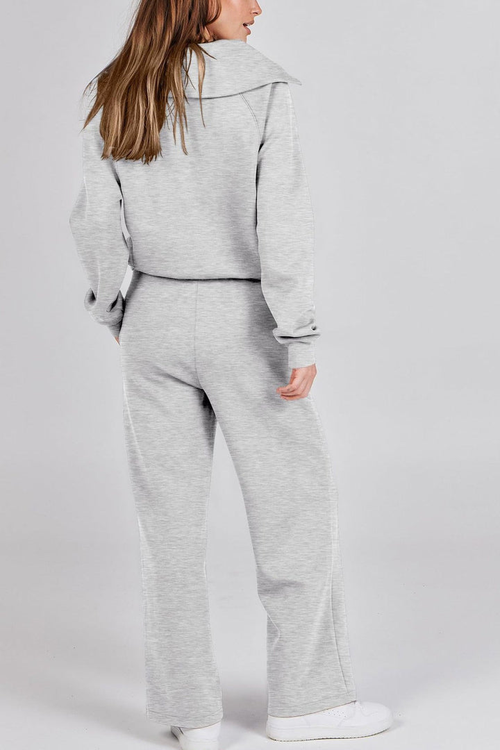 Drune | Langes Hosen-Set mit weitem Bein und Revers-Reißverschluss-Sweatshirt