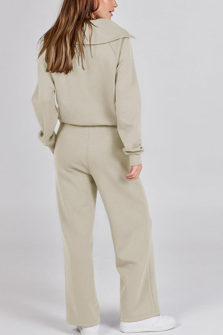Drune | Langes Hosen-Set mit weitem Bein und Revers-Reißverschluss-Sweatshirt