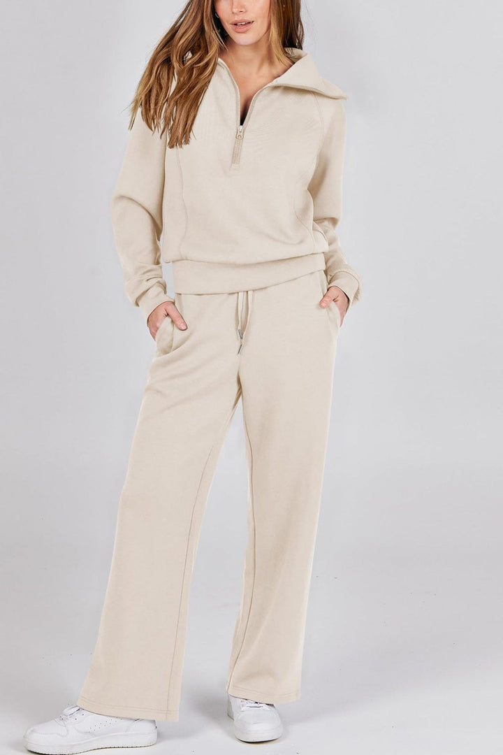 Drune | Langes Hosen-Set mit weitem Bein und Revers-Reißverschluss-Sweatshirt