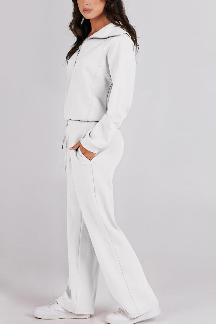 Drune | Langes Hosen-Set mit weitem Bein und Revers-Reißverschluss-Sweatshirt