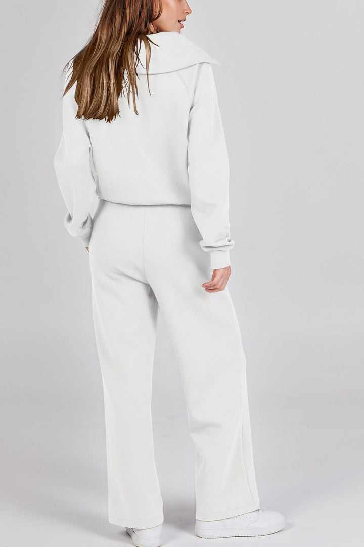 Drune | Langes Hosen-Set mit weitem Bein und Revers-Reißverschluss-Sweatshirt
