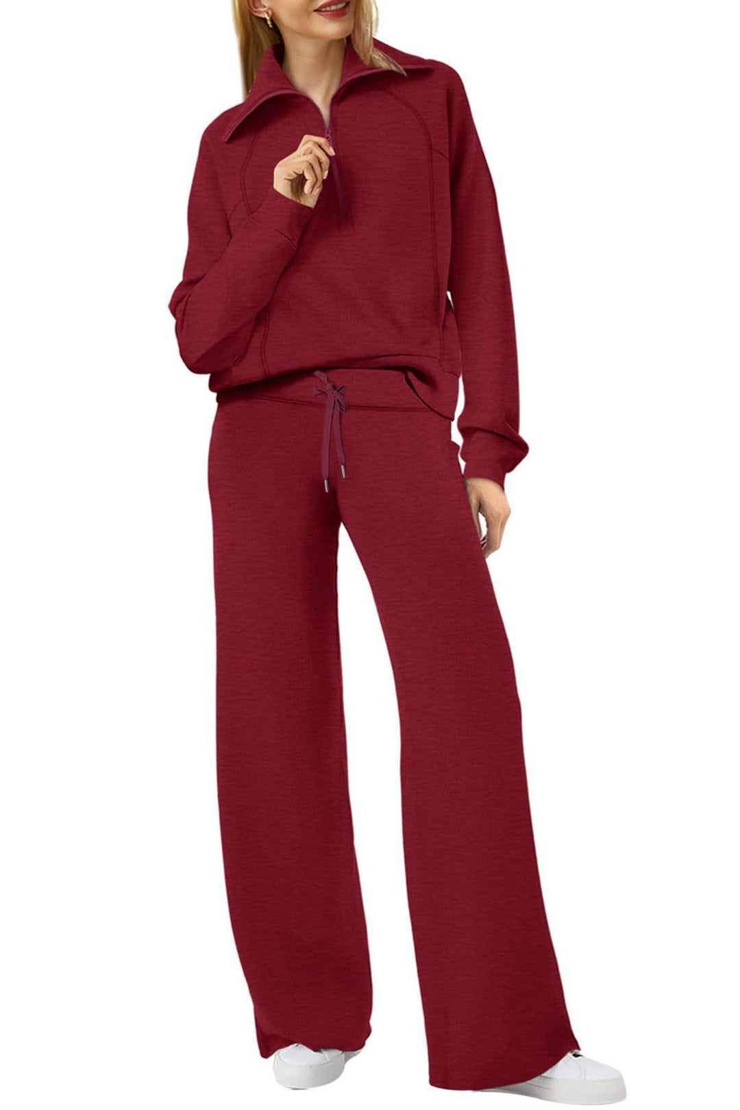 Drune | Langes Hosen-Set mit weitem Bein und Revers-Reißverschluss-Sweatshirt
