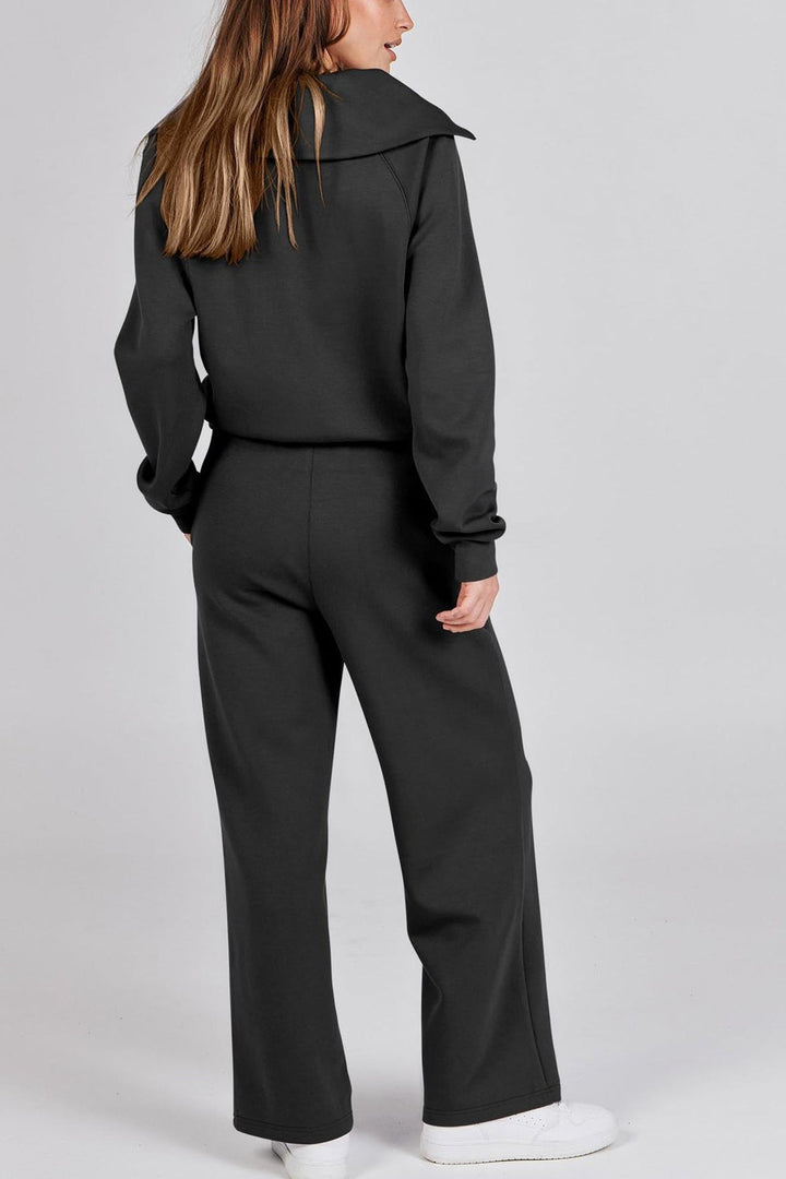 Drune | Langes Hosen-Set mit weitem Bein und Revers-Reißverschluss-Sweatshirt
