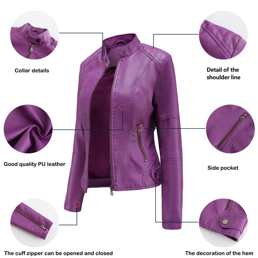 Drune - Damen Slim Fit Bikerjacke aus Kunstleder