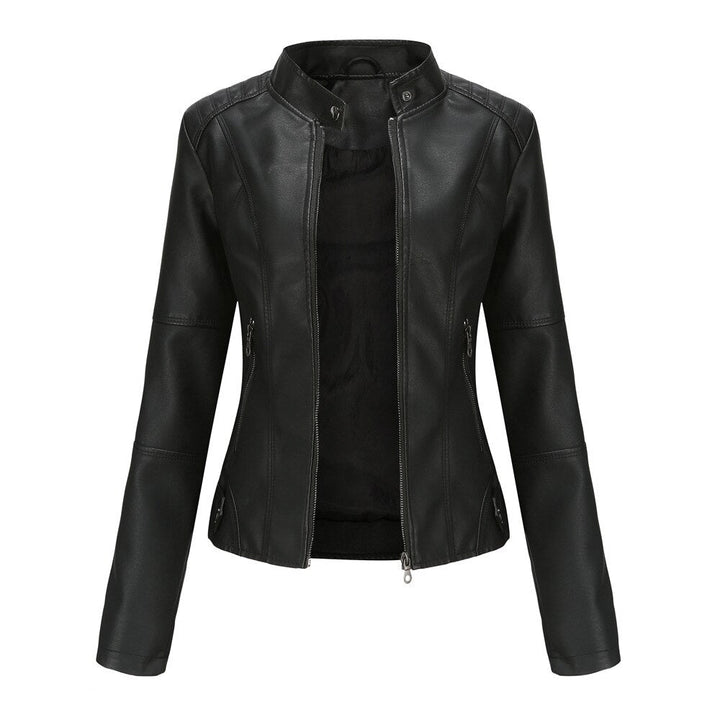Drune - Damen Slim Fit Bikerjacke aus Kunstleder