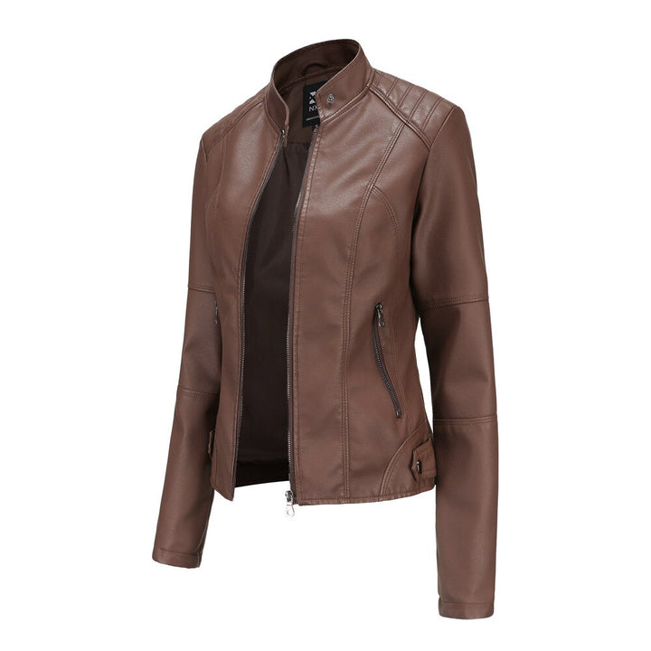 Drune - Damen Slim Fit Bikerjacke aus Kunstleder