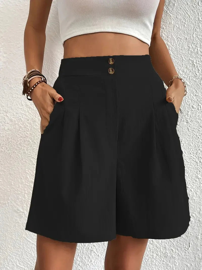 Drune | Shorts, schräge Taschen, hohe Taille, Damenshorts, Sommerkleidung