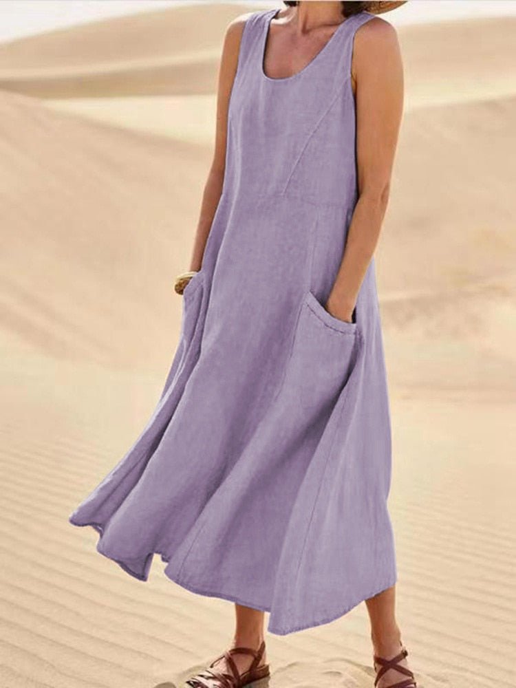 Drune | Lockere Passform Ärmellos Fließendes Kleid Sommerkleid
